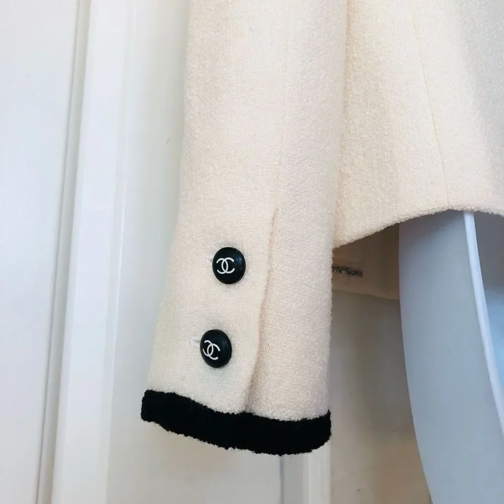 Chanel Iconic Cream and Black Boucle Button Up Blazer